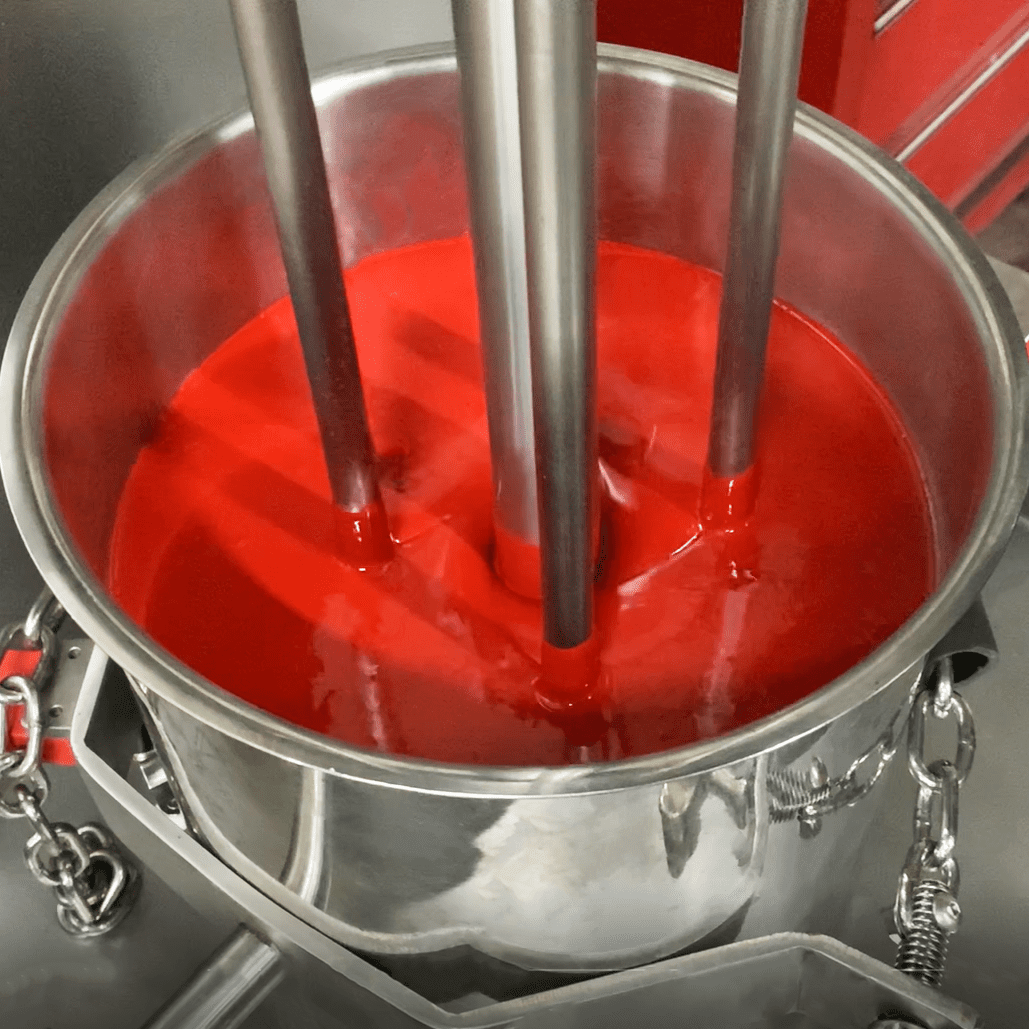 lab mixer mixing paint with rotor stator head