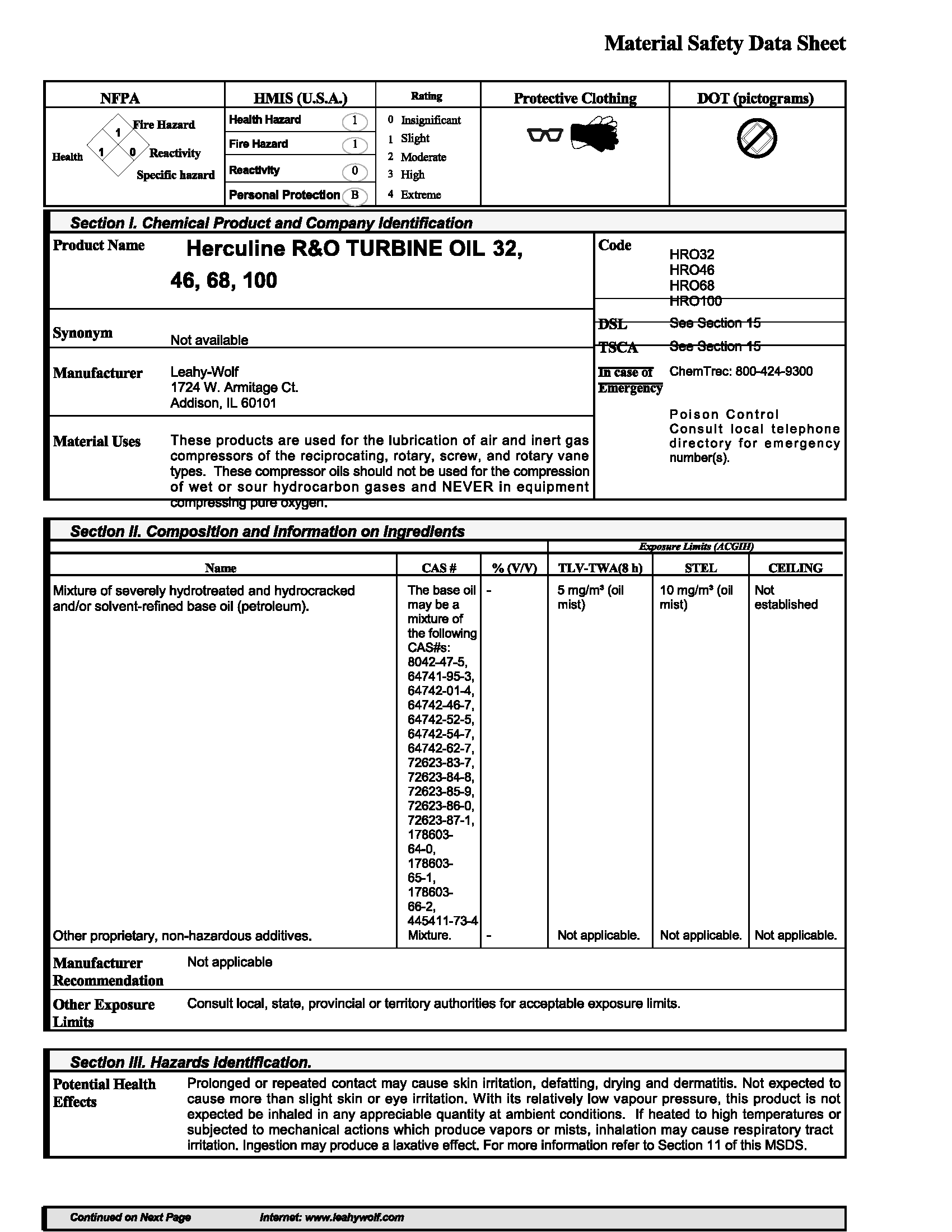 herculine r&o safety data sheet