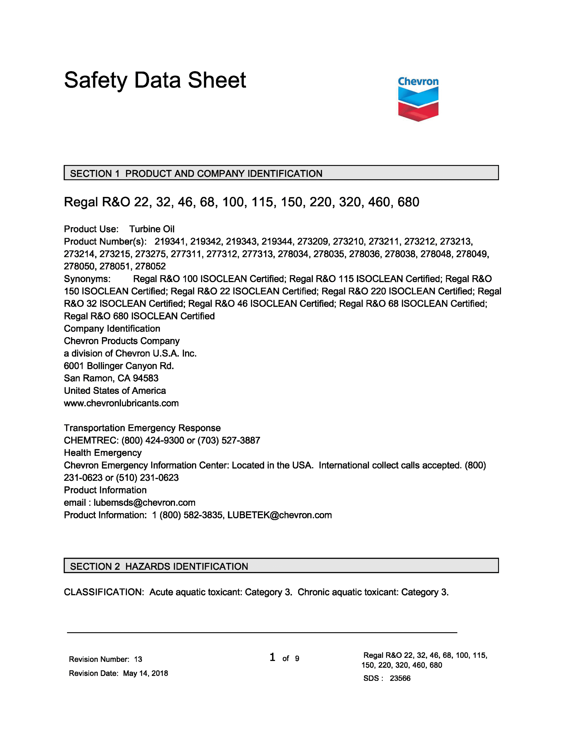 regal r&o safety data sheet